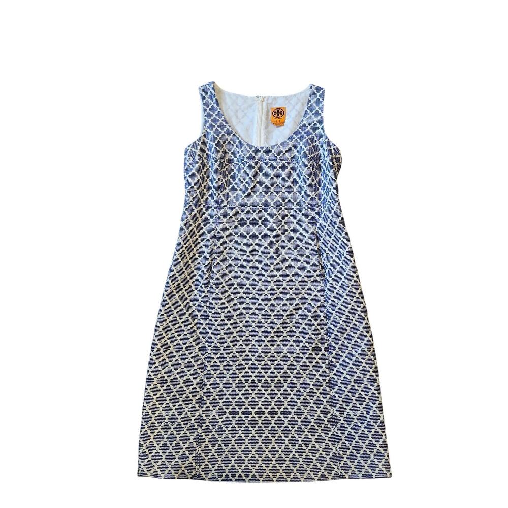 Tory Burch mini sheath shift dress small 4 cotton Sleeveless blue coastal prep